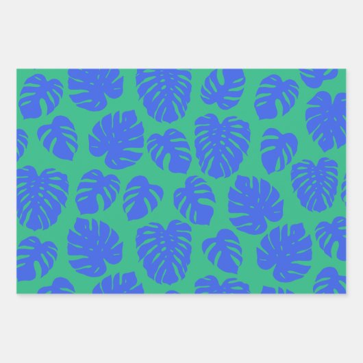 Monstera Leaf Plant Botanical in Blue en Green Inpakpapier Vel (Voorkant 2)