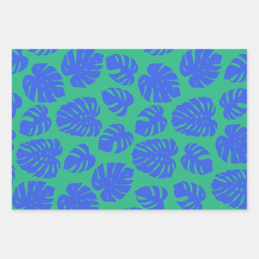 Monstera Leaf Plant Botanical in Blue en Green Inpakpapier Vel (Voorkant)