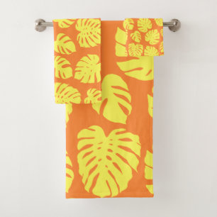 Monstera Leaf Plant Botanisch in geel en Oranje Bad Handdoek