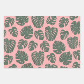 Monstera Leaf Plant Botanisch in Roze en Groen Inpakpapier Vel (Voorkant 3)
