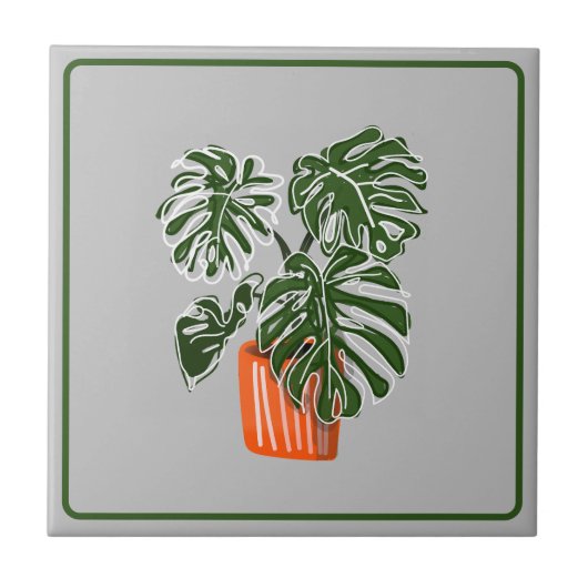 Monstera Leaf Plant Ceramic Tile Tegeltje (Voorkant)