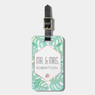 Monstera Leaf & Roos Gold Bagagelabel