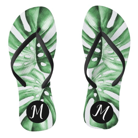 Monstera Leaf Tropical Monogram Teenslippers (Voetbed)