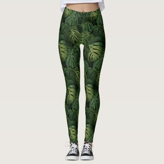 Monstera Leaf Tropical Pattern Leggings (Voorkant)