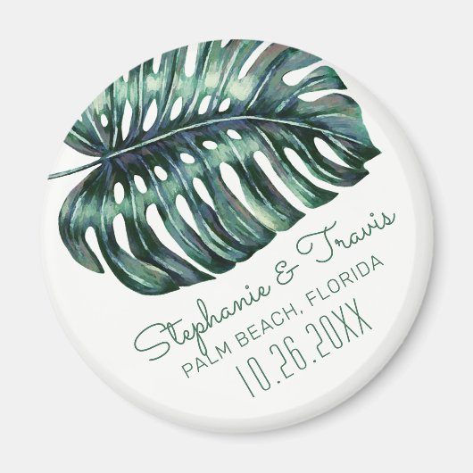 Monstera Leaf Tropical Wedding Save the Date Magneet (Voorkant)