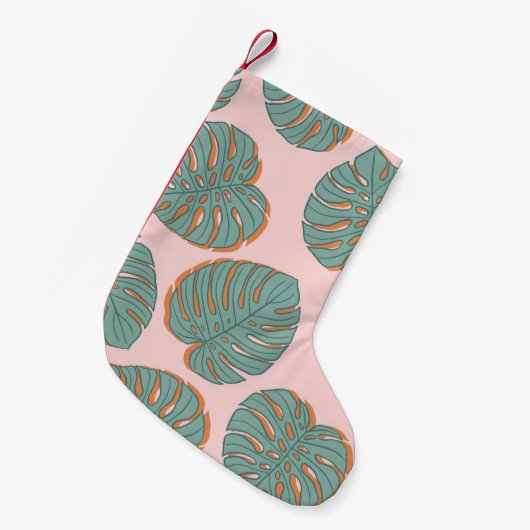Monstera Leaf: Tropisch patroon Kleine Kerstsok (Voorkant (Hangend))