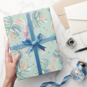 Monstera Leaf - Turquoise, Green, Coral, Mustard Cadeaupapier