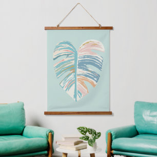Monstera Leaf - Turquoise, Green, Coral, Mustard Hangend Wandkleed