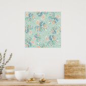 Monstera Leaf - Turquoise, Green, Coral, Mustard Poster (Keuken)