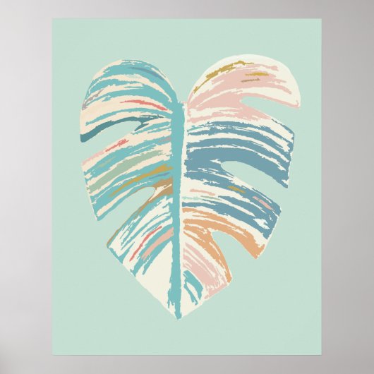 Monstera Leaf - Turquoise, Green, Coral, Mustard Poster (Voorkant)