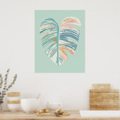 Monstera Leaf - Turquoise, Green, Coral, Mustard Poster (Keuken)