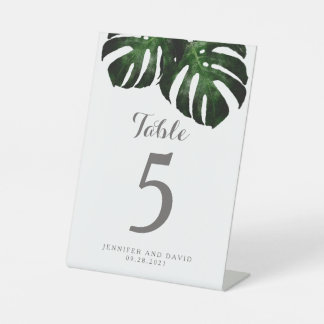 Monstera Leaf Wedding Table Number Pedestal Sign Reclamebord Met Voetstuk