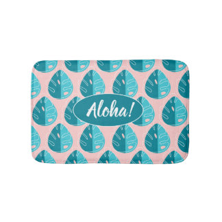 Monstera Leaves - Blue and Pink Badmat