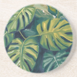 Monstera Leaves Botanical Watercolor Zandsteen Onderzetter