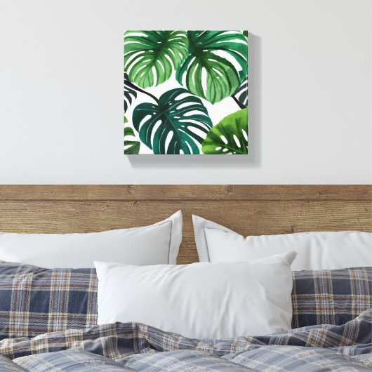 Monstera Leaves | Eenvoudige moderne Waterverf Canvas Afdruk (Insitu (Slaapkamer))