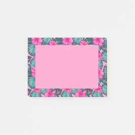 Monstera Leaves en Hibiscus, Blauwgroen en Roze Post-it® Notes