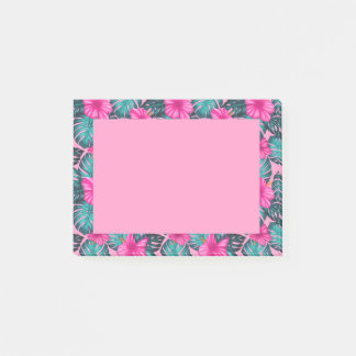 Monstera Leaves en Hibiscus, Blauwgroen en Roze Post-it® Notes
