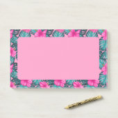 Monstera Leaves en Hibiscus, Blauwgroen en Roze Post-it® Notes (Op bureau)