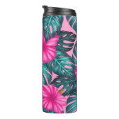 Monstera Leaves en Hibiscus, Blauwgroen en Roze Thermosbeker (Geroteerd rechts)