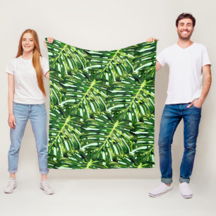 Monstera Leaves Fleece Blanket Greenery Deken