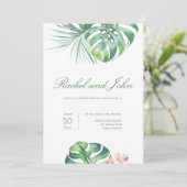 Monstera Leaves Tropical Wedding Invitation Kaart (Staand voorkant)