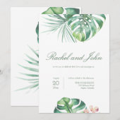 Monstera Leaves Tropical Wedding Invitation Kaart (Voorkant / Achterkant)