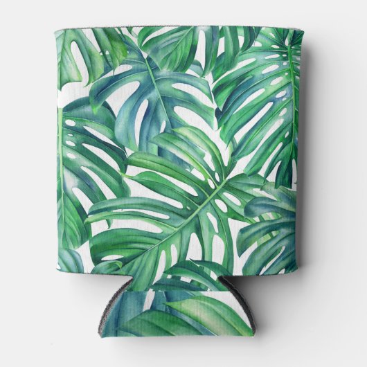 Monstera Leaves: Waterverf Oerwoud. Blikjeskoeler (Voorkant)