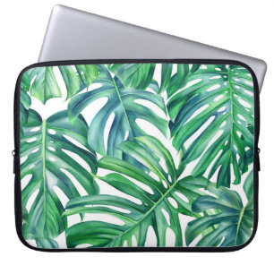 Monstera Leaves: Waterverf Oerwoud. Laptop Sleeve