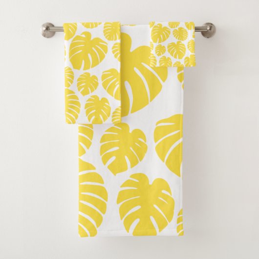 Monstera - Lemon Geel en Wit Bad Handdoek (Insitu)
