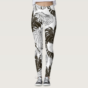 Monstera Monochroom: Zwart-wit naadloos. Leggings
