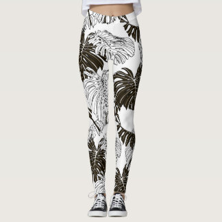 Monstera Monochroom: Zwart-wit naadloos. Leggings