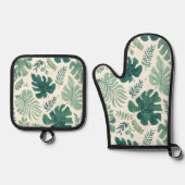 Monstera Mood – Tropisch blad Ovenwant & Pannenlap Set (Voorkant)