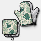 Monstera Mood – Tropisch blad Ovenwant & Pannenlap Set (Voorkant / Achterkant)