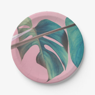 Monstera op Roze Papieren Bordje