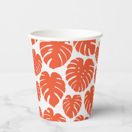 Monstera - Oranje en wit Papieren Bekers