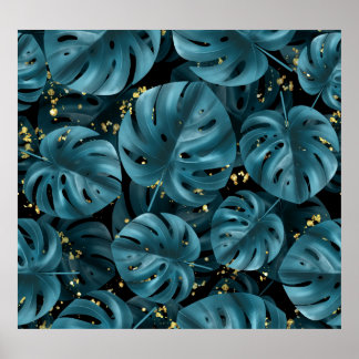 Monstera Palm, Golden Splash Naadloos. Poster
