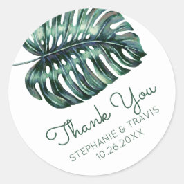 Monstera Palm Leaf Tropische bruiloft dank u Ronde Sticker
