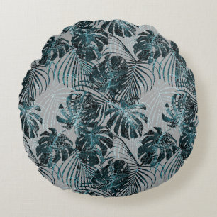 Monstera Palm Leeuw Dierenprint Glam 2 Rond Kussen
