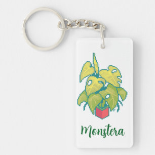 Monstera Pixelart, Pixel Art  Sleutelhanger