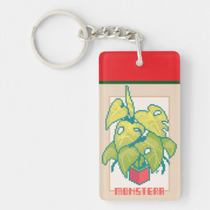 Monstera Pixelart, Pixel Art Sleutelhanger