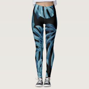 Monstera plant: blauw blad patroon. leggings