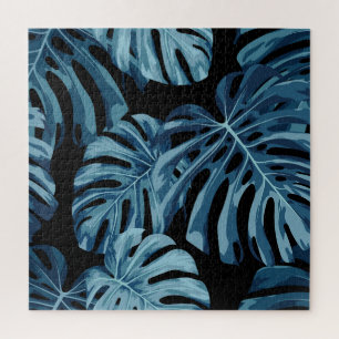 Monstera plant: blauw blad patroon. legpuzzel