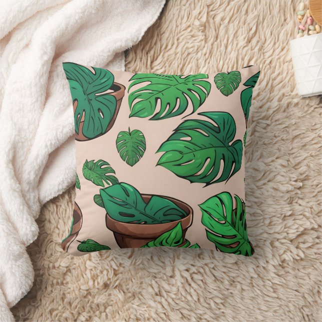 Monstera Plant Pot Pattern Art Kussen (Deken)