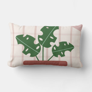 Monstera Planten Terracotta Geruite Achtergrond Ro Kussen