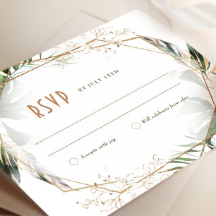 Monstera RSVP Weddenschap Groen en goud invoegen Kaart