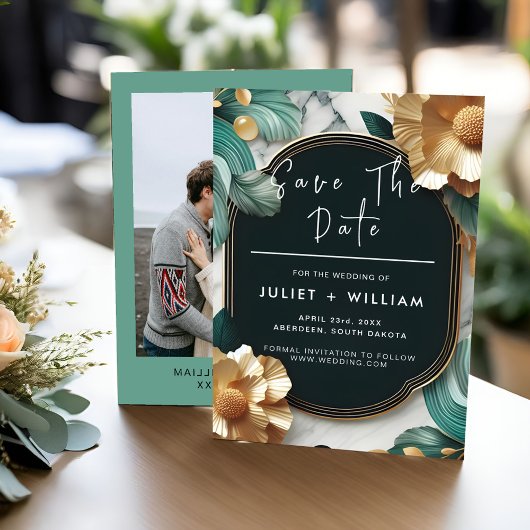 Monstera Smaragd Groene en Gouden Bruiloft Save The Date