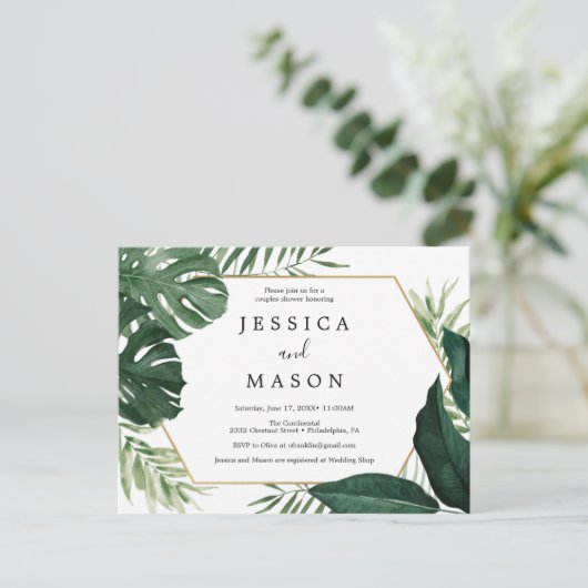 Monstera Tropical Couples Douche Invitation (Debout devant)