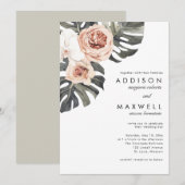 Monstera Tropical Flowers Wedding Kaart (Voorkant / Achterkant)