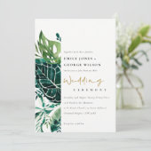 Monstera Tropical Green Foliage Mariage Invitation (Debout devant)