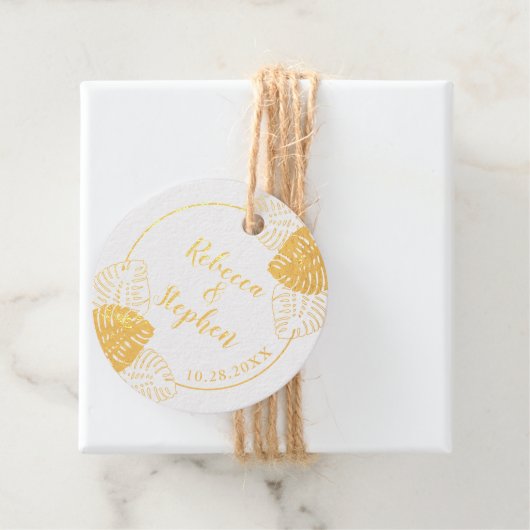 Monstera Tropical Leaf Border REAL FOLIE Round Bedankjes Labels (Met doos)